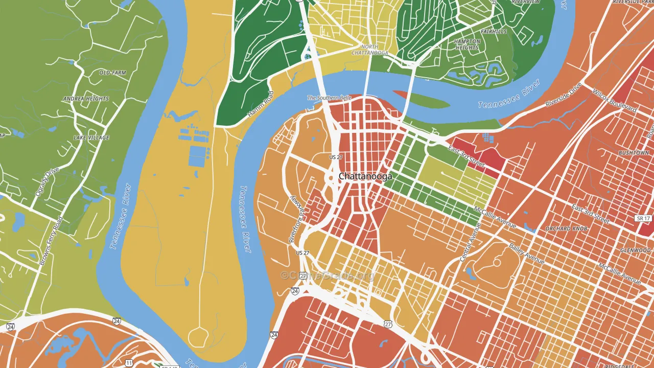 37402, TN Map of Violent Crime Rates