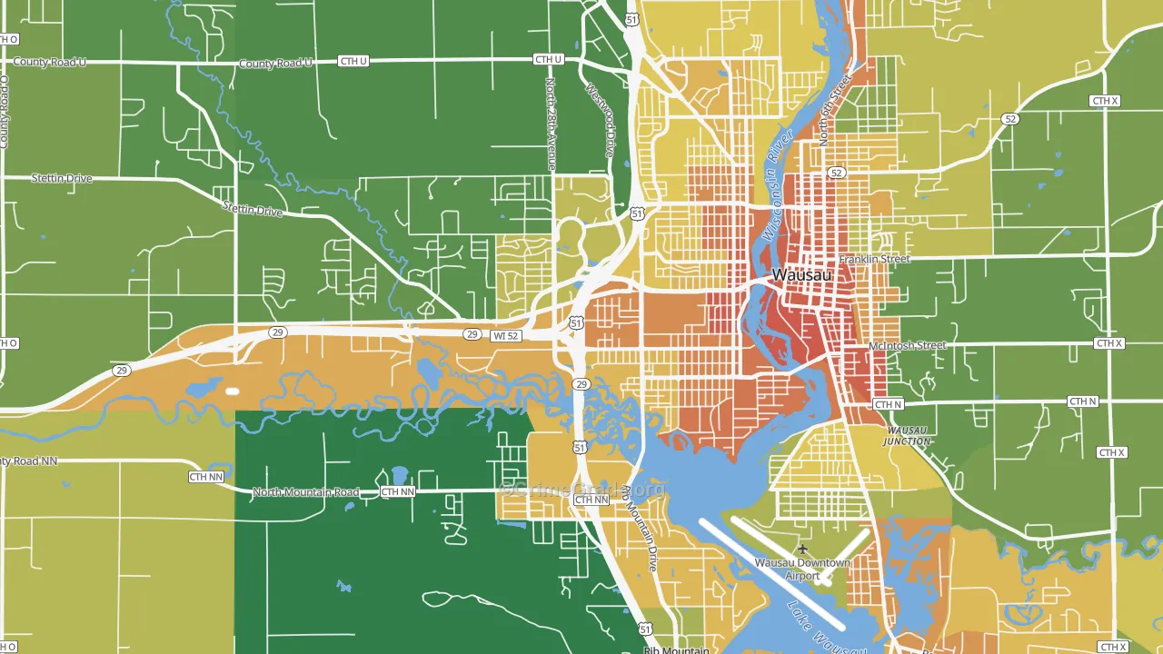 54401, WI Map of Violent Crime Rates