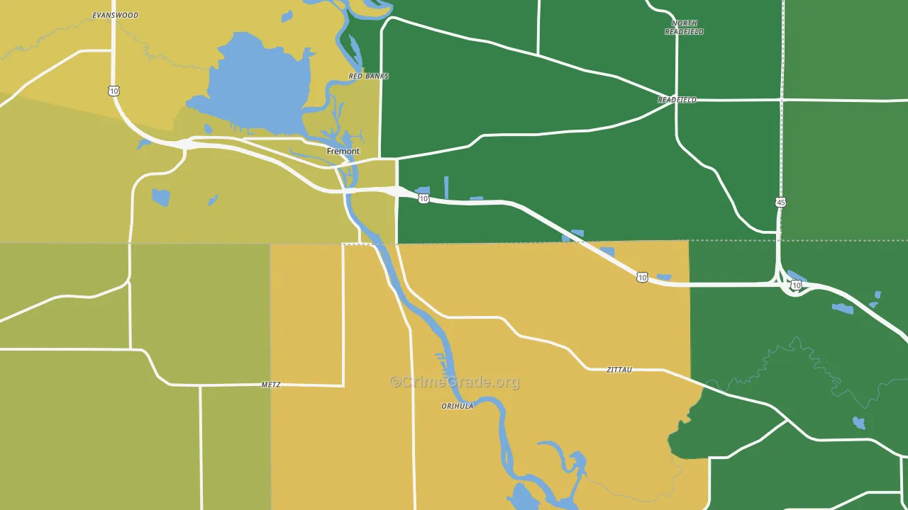 54940, WI Map of Violent Crime Rates