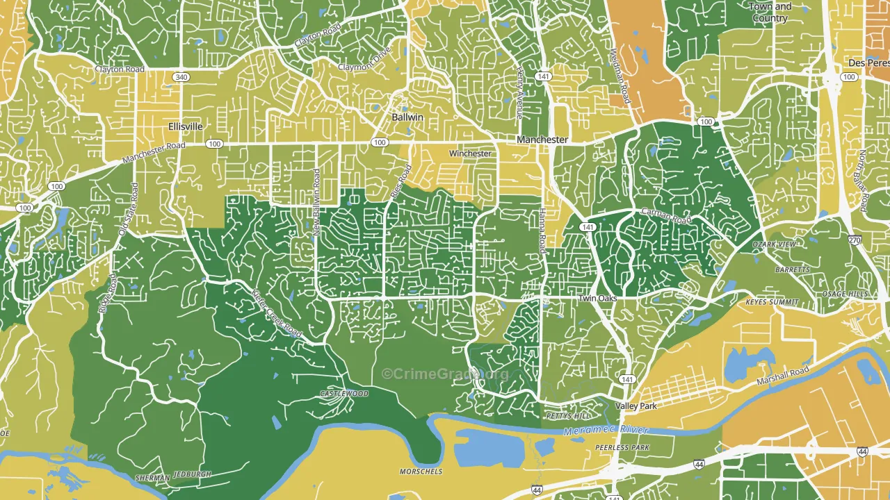 63021, MO Map of Violent Crime Rates
