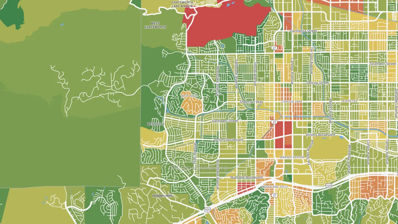 91307, CA Map of Violent Crime Rates
