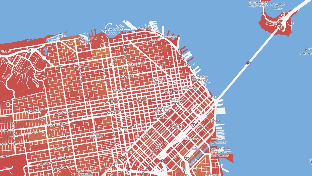 94108, CA Map of Violent Crime Rates